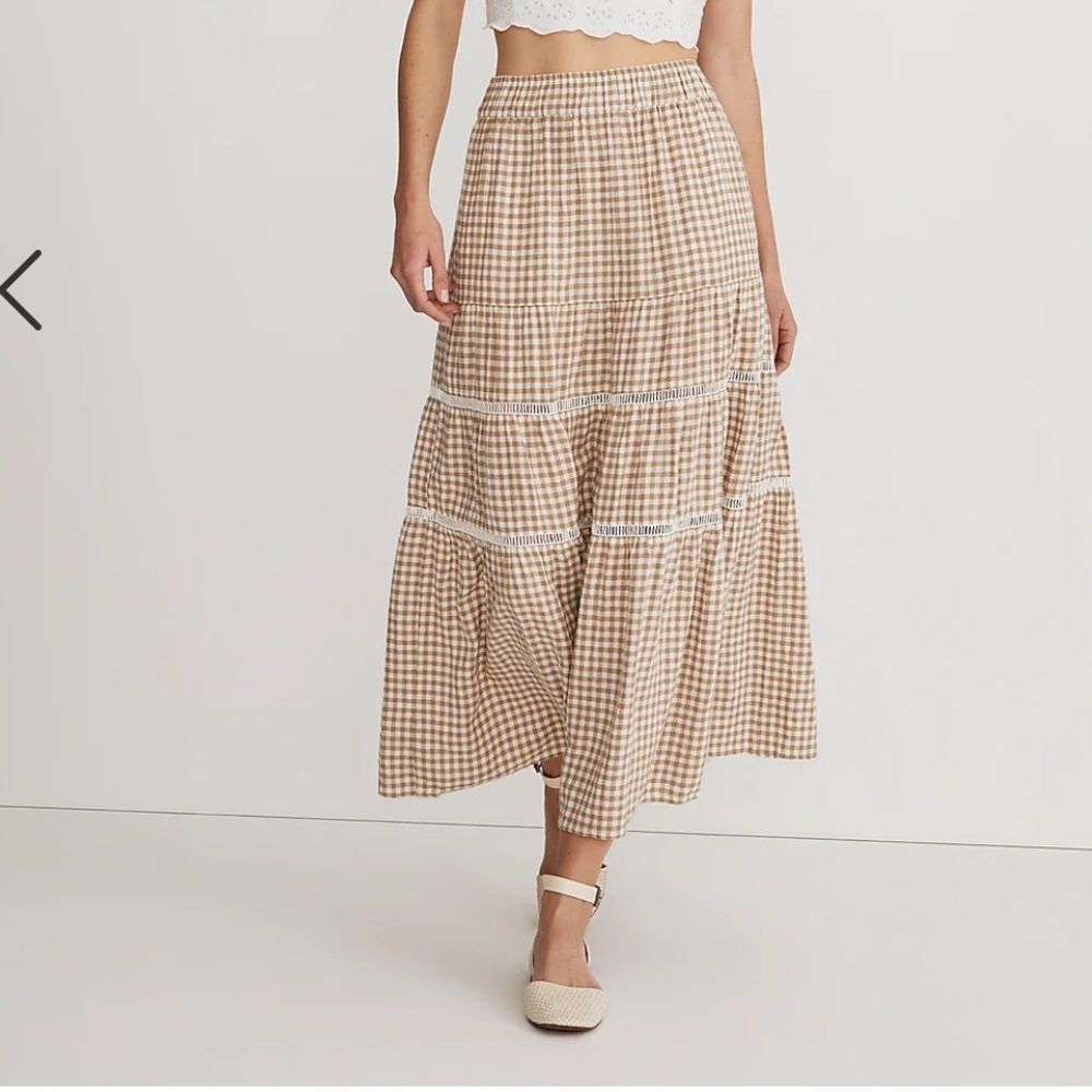 Madewell Linen-Blend Eyelet-Trim Tiered Maxi Skirt